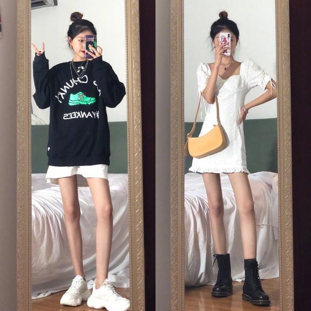 黑卡通衛衣 白色小迷你裙